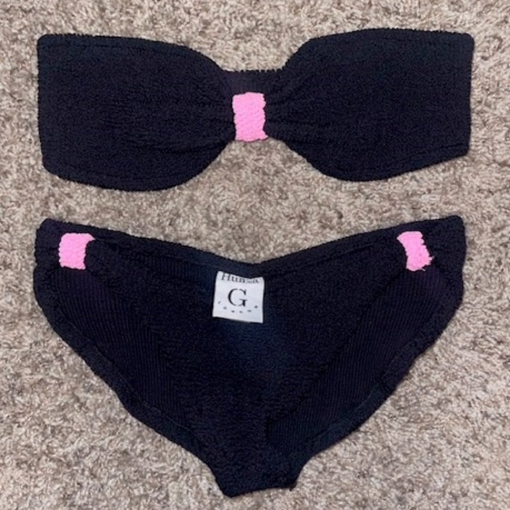 Hunza G bandeau bikini (black and pink)